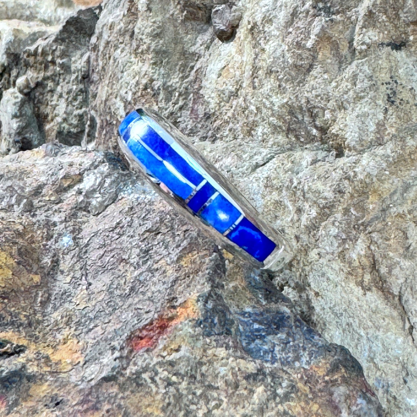 David Rosales Blue Water Inlaid Sterling Silver Ring