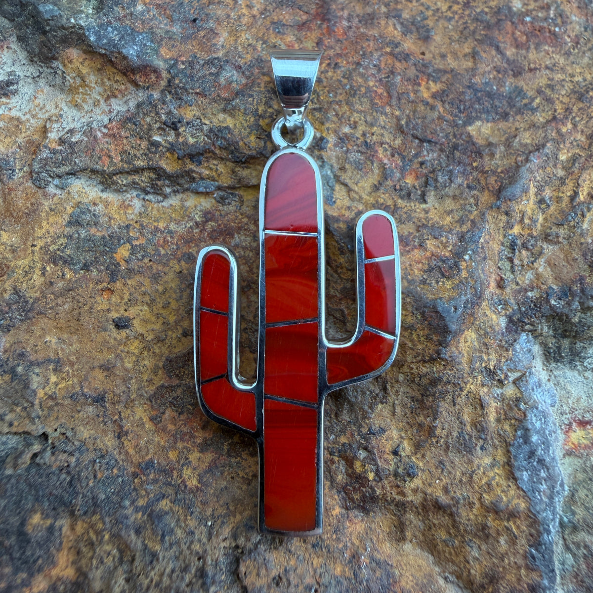 David Rosales Rosarita Inlaid Sterling Silver Pendant Cactus