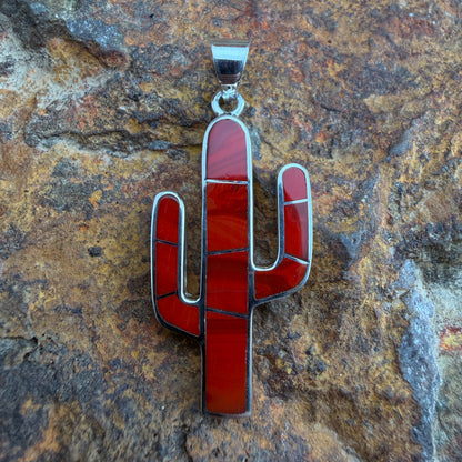 David Rosales Rosarita Inlaid Sterling Silver Pendant Cactus