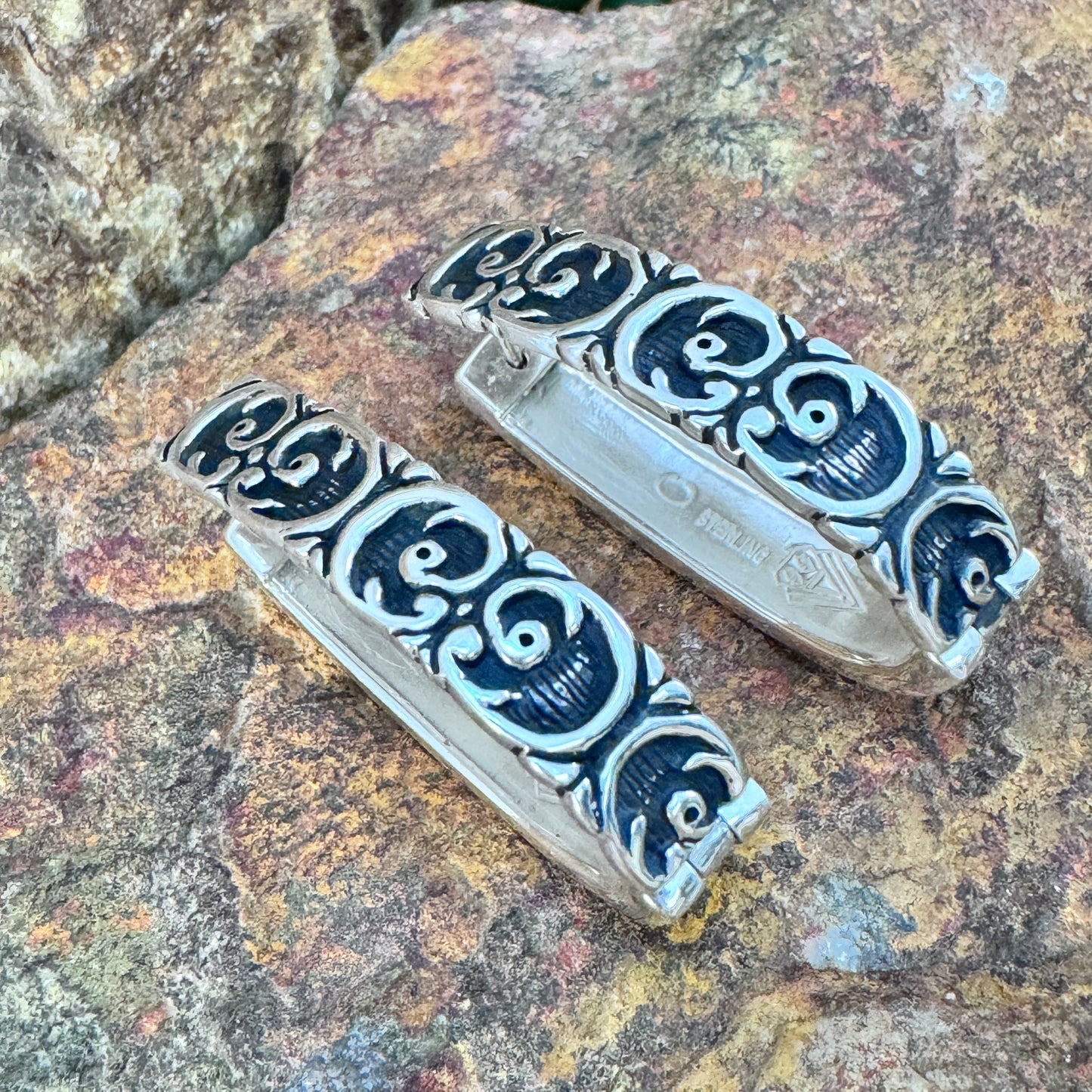 David Rosales Silver Country Sterling Silver Earrings Huggies Reversable