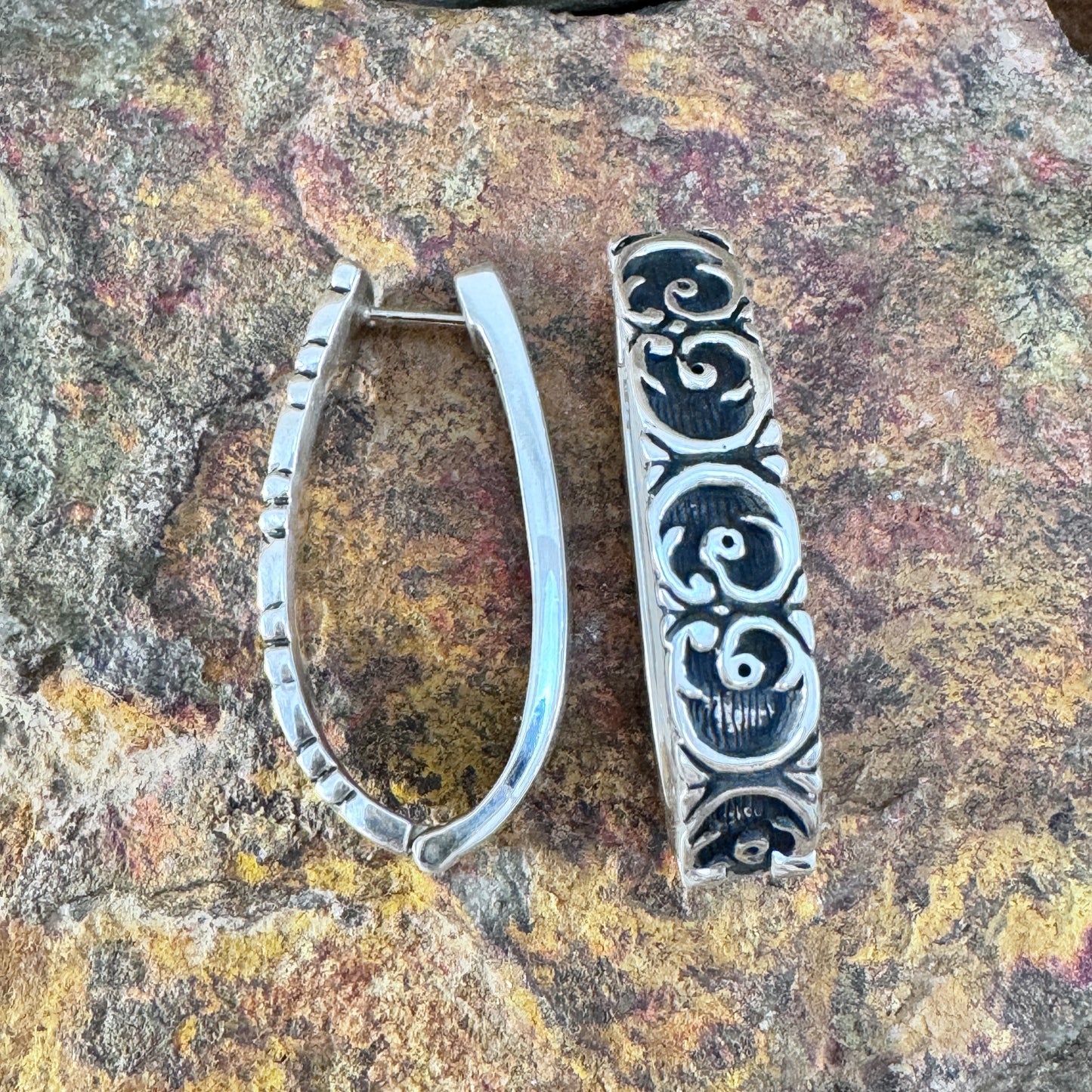 David Rosales Silver Country Sterling Silver Earrings Huggies Reversable