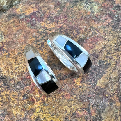 David Rosales Tuxedo Inlaid Sterling Silver Earrings Huggie