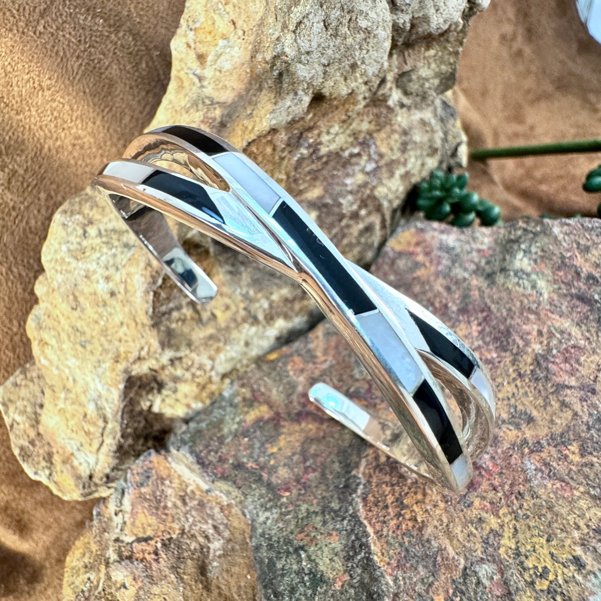 David Rosales Tuxedo Inlaid Sterling Silver Bracelet