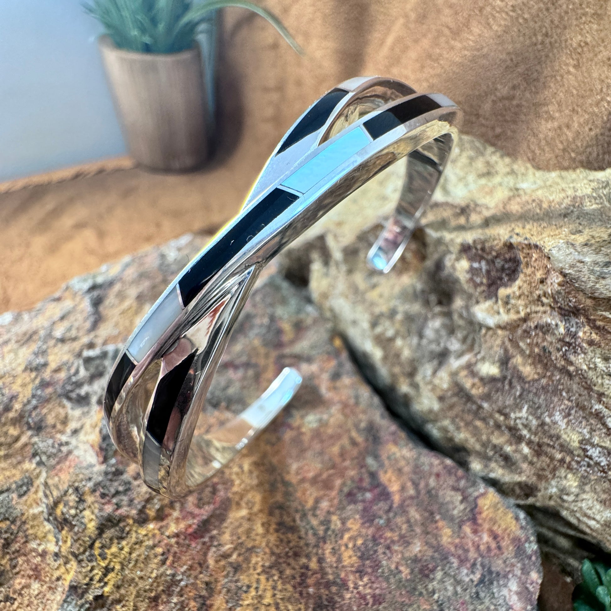 David Rosales Tuxedo Inlaid Sterling Silver Bracelet