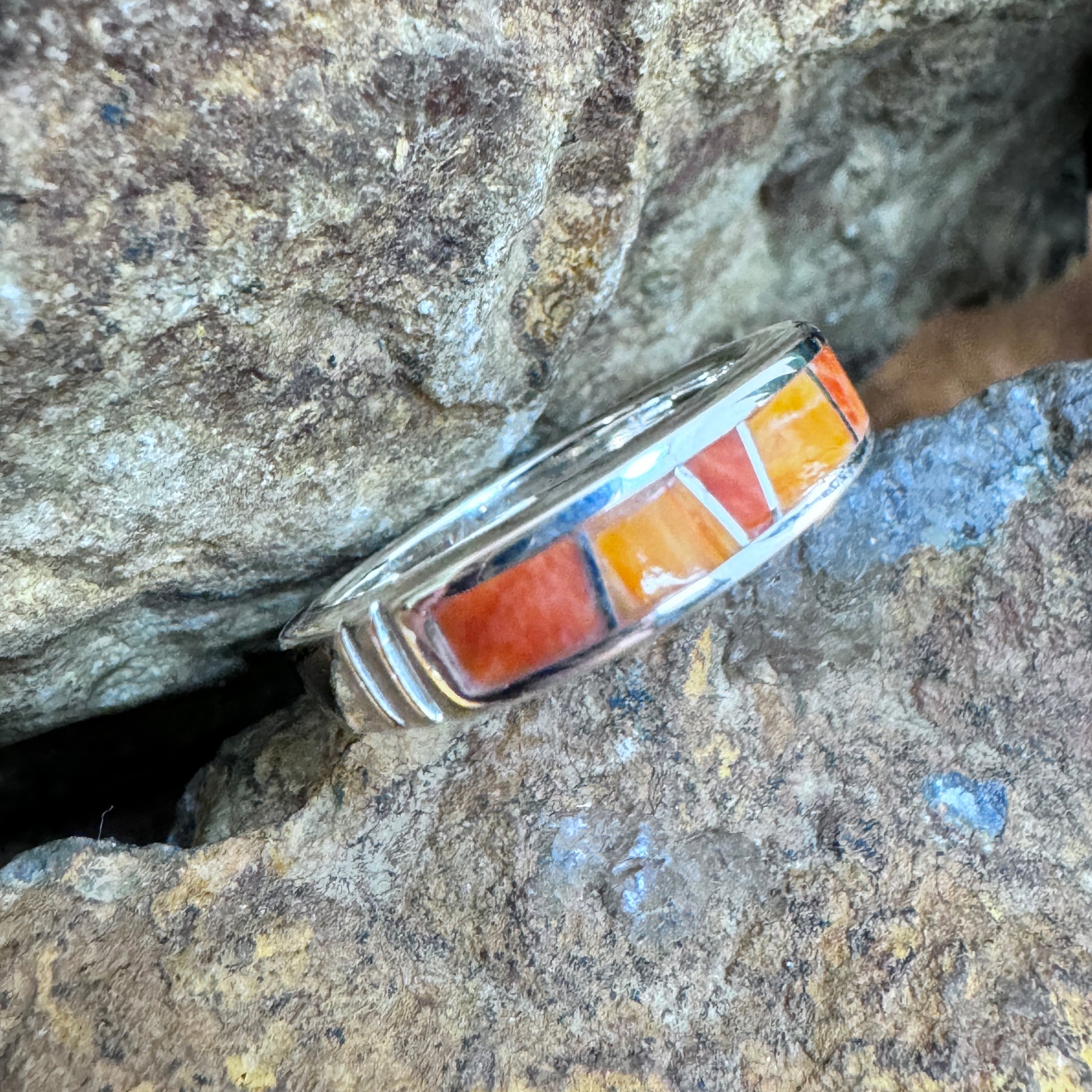 David Rosales Desert Fire Inlaid Sterling Silver Ring