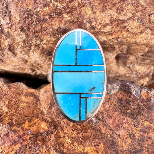 David Rosales Arizona Blue Inlaid Sterling Silver Ring