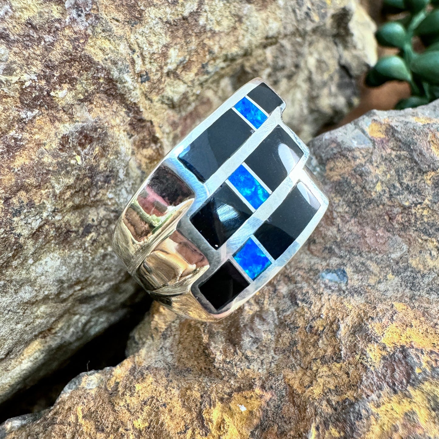 David Rosales Black Beauty Inlaid Sterling Silver Ring