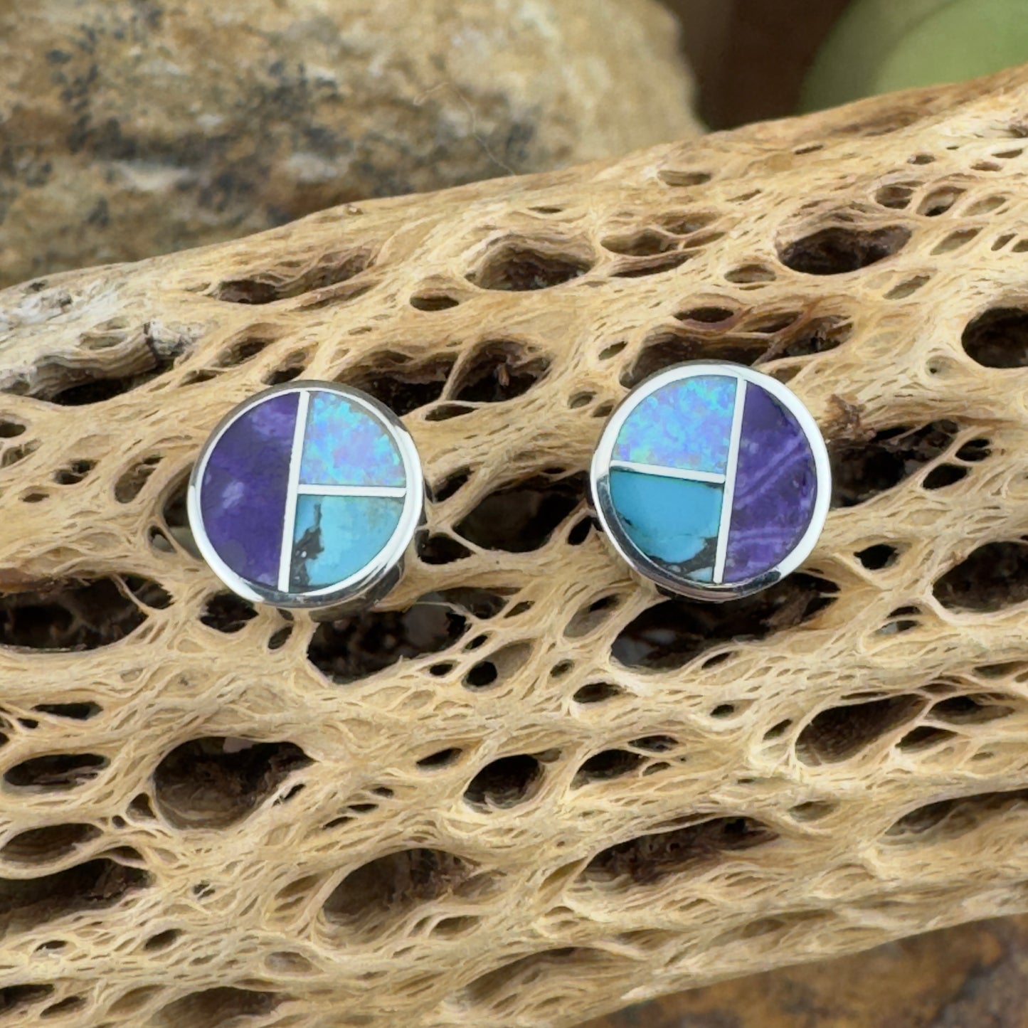 David Rosales Shalako Inlaid Sterling Silver Earrings