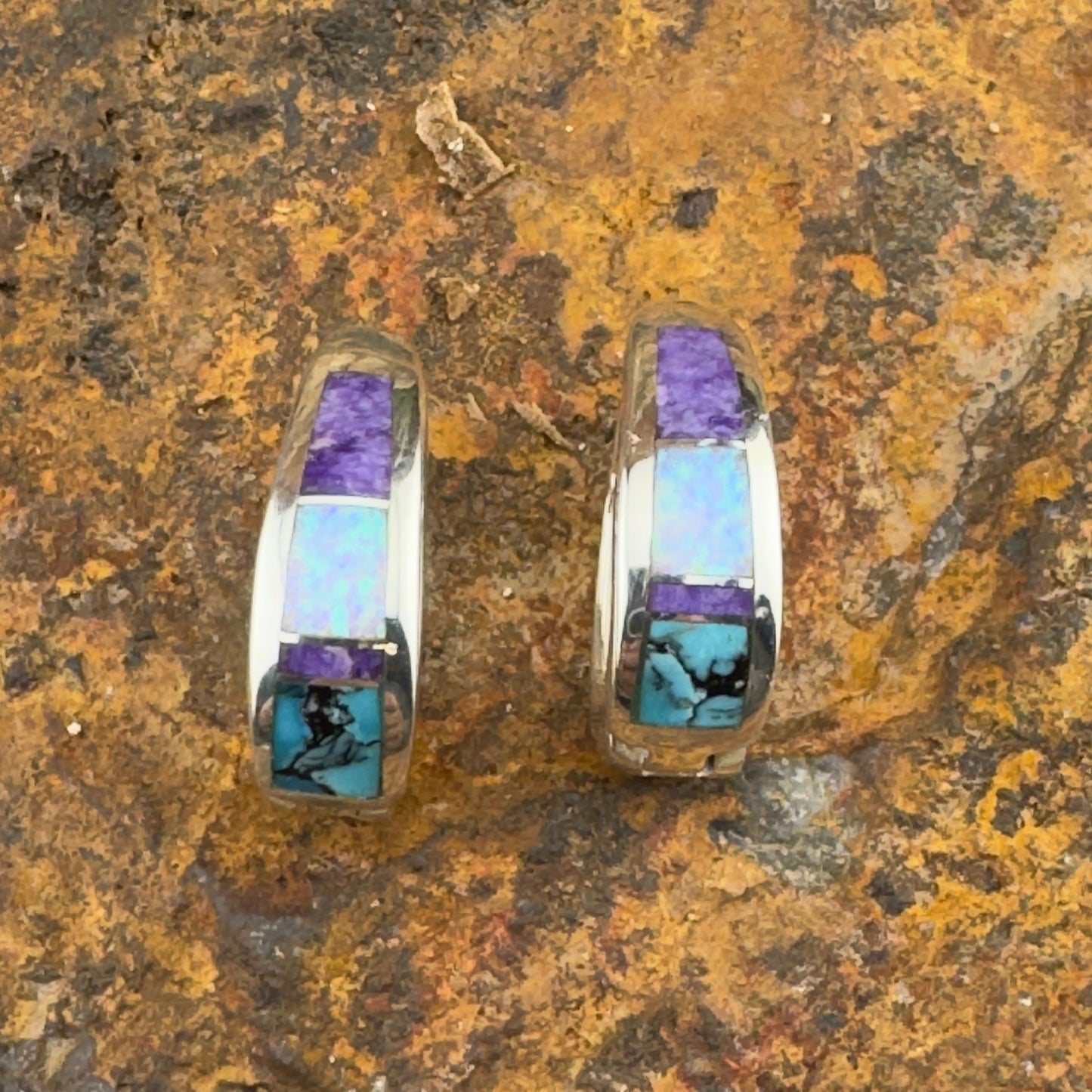 David Rosales Shalako Inlaid Sterling Silver Earrings Huggie