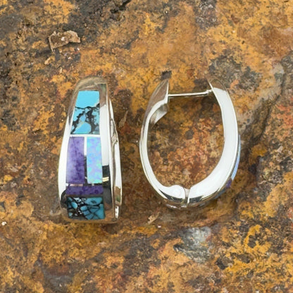 David Rosales Shalako Inlaid Sterling Silver Earrings Huggie