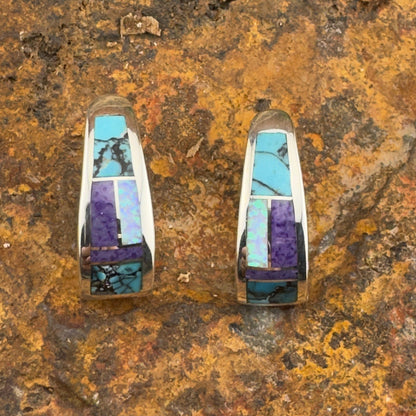 David Rosales Shalako Inlaid Sterling Silver Earrings Huggie