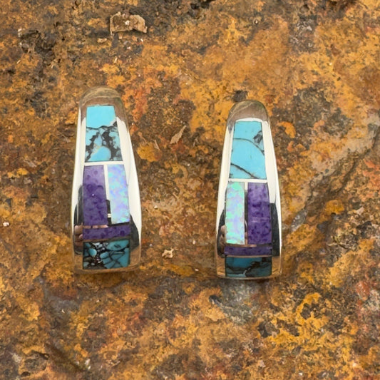 David Rosales Shalako Inlaid Sterling Silver Earrings Huggie