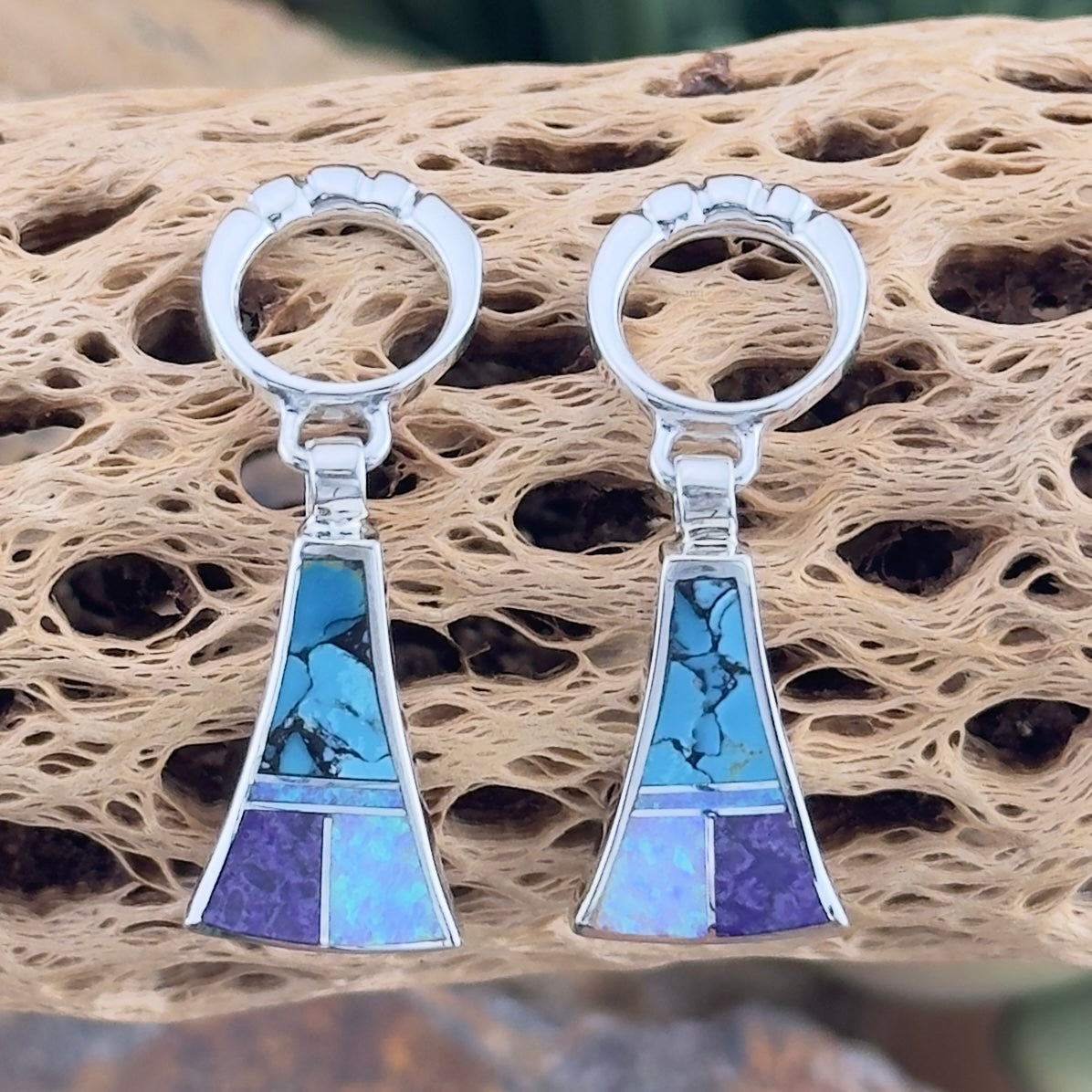 David Rosales Shalako Inlaid Sterling Silver Earrings