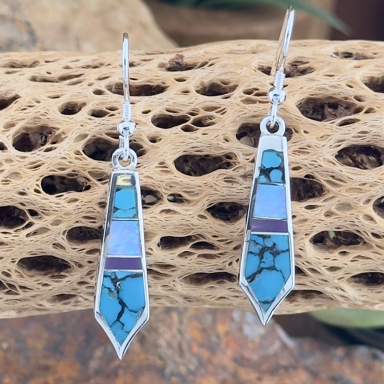 David Rosales Shalako Inlaid Sterling Silver Earrings