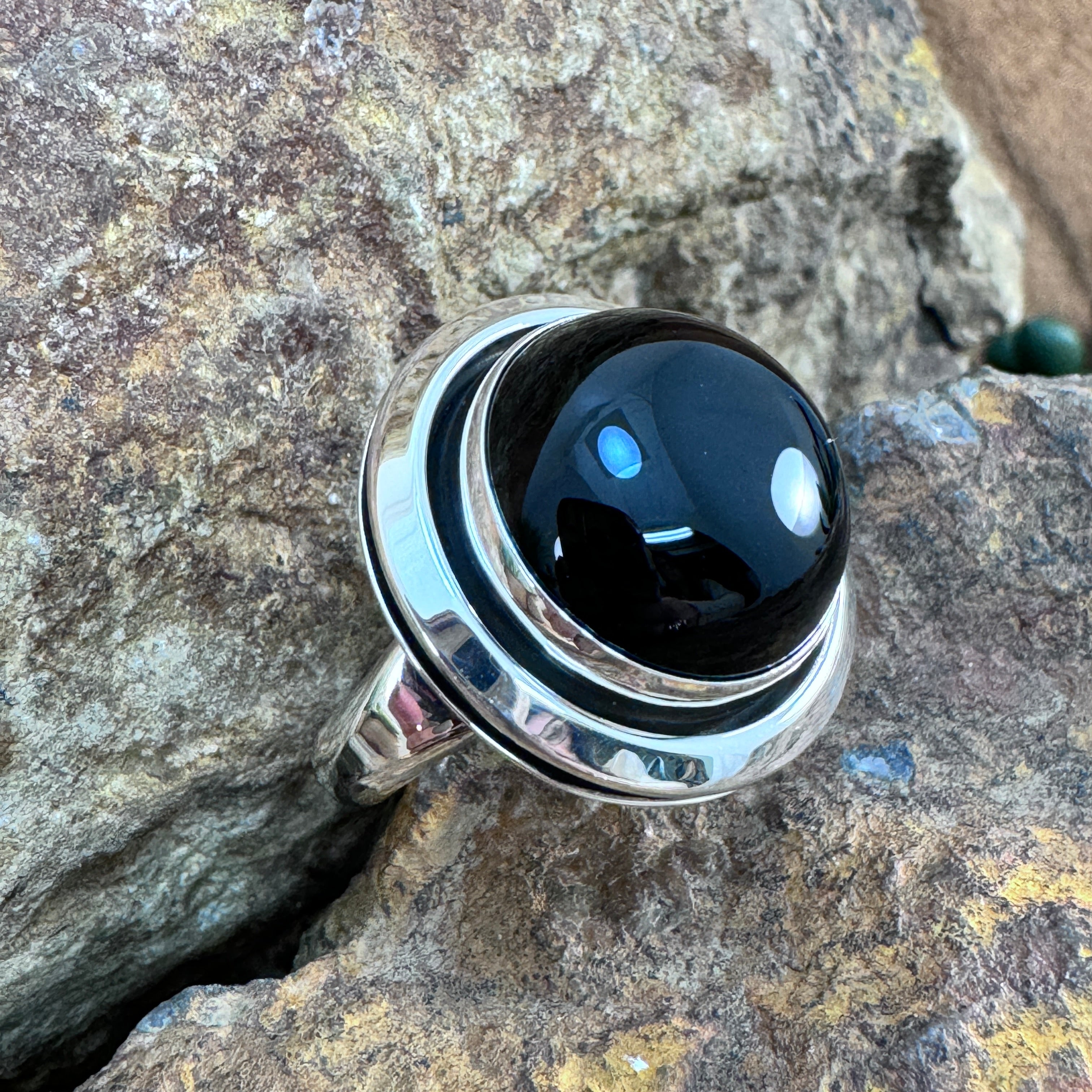 Black Onyx Sterling Silver Shadow Box Ring by Artie Yellowhorse - 16mm ...