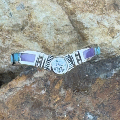 David Rosales Shalako Inlaid Sterling Silver Ring w/ Cubic Zirconia