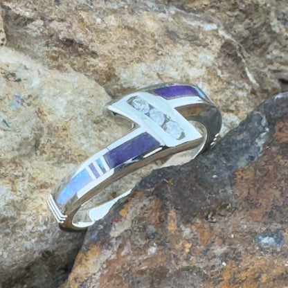 David Rosales Shalako Inlaid Sterling Silver Ring w/ Cubic Zirconia