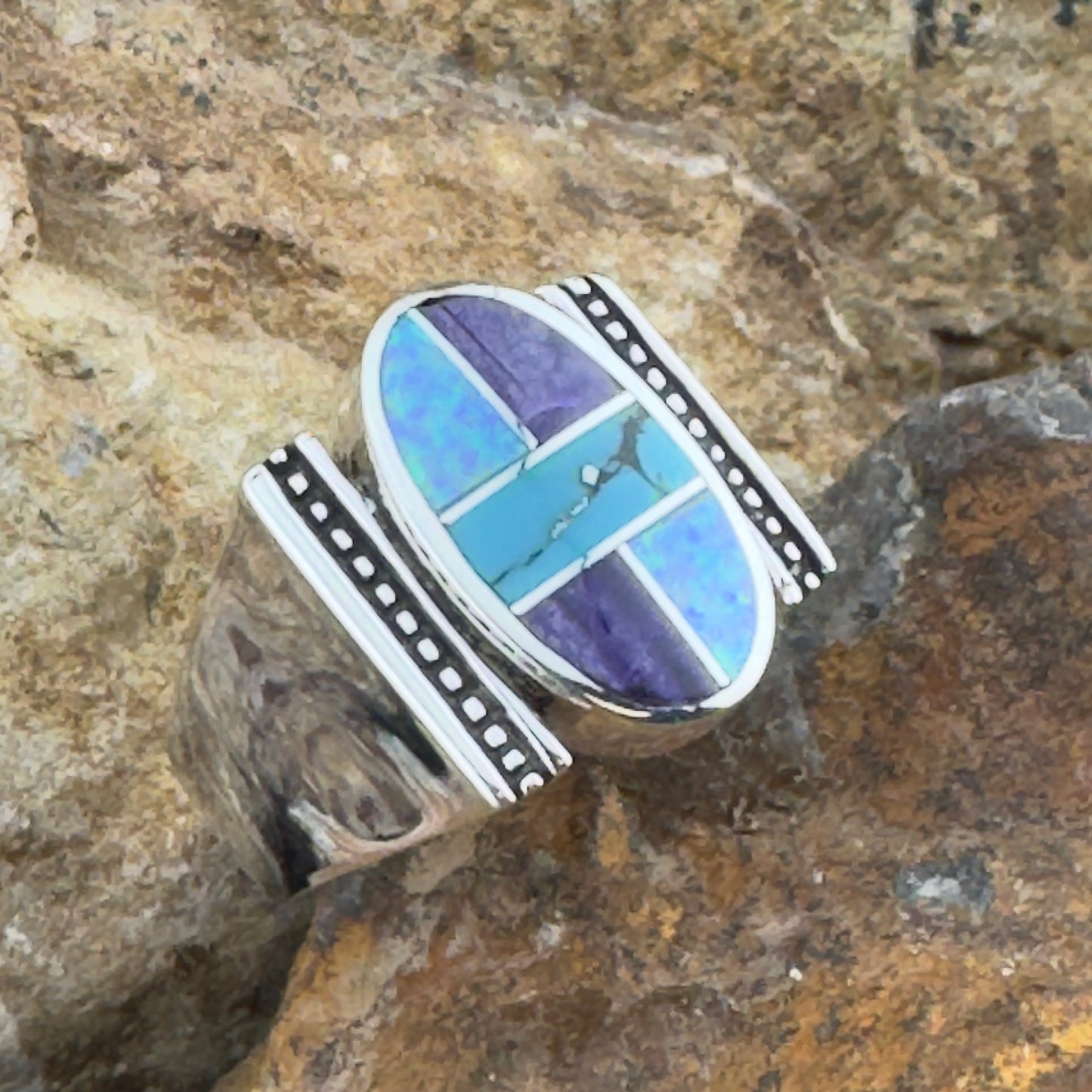 David Rosales Shalako Inlaid Sterling Silver Ring