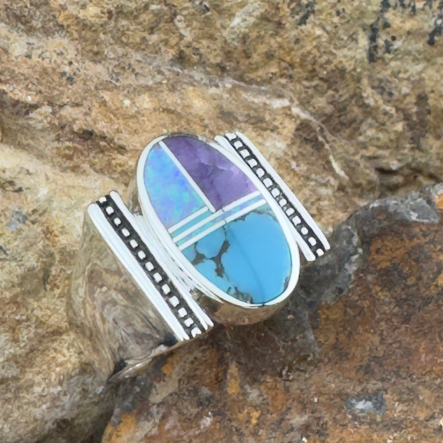David Rosales Shalako Inlaid Sterling Silver Ring