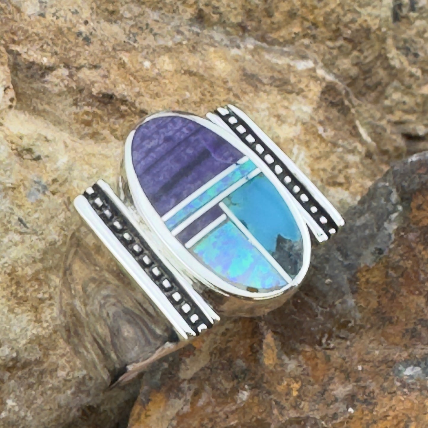 David Rosales Shalako Inlaid Sterling Silver Ring