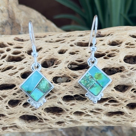 David Rosales Sonoran Gold Turquoise Inlaid Sterling Silver Earrings