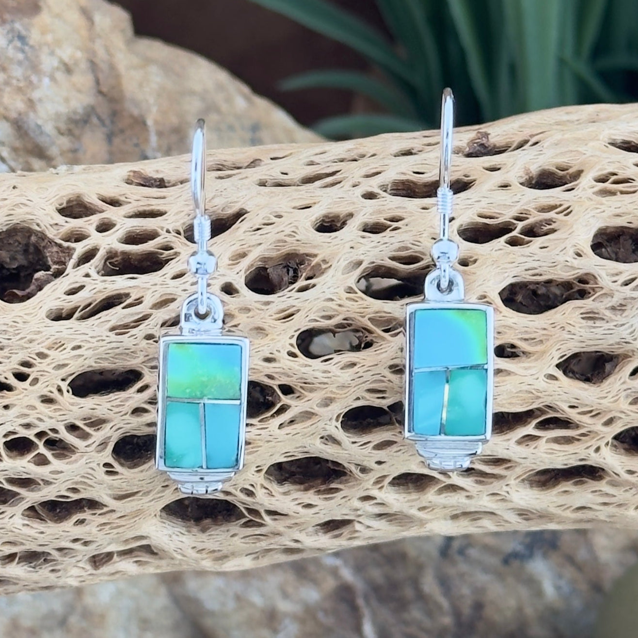 David Rosales Sonoran Gold Turquoise Inlaid Sterling Silver Earrings
