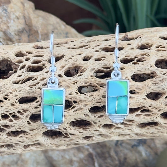David Rosales Sonoran Gold Turquoise Inlaid Sterling Silver Earrings