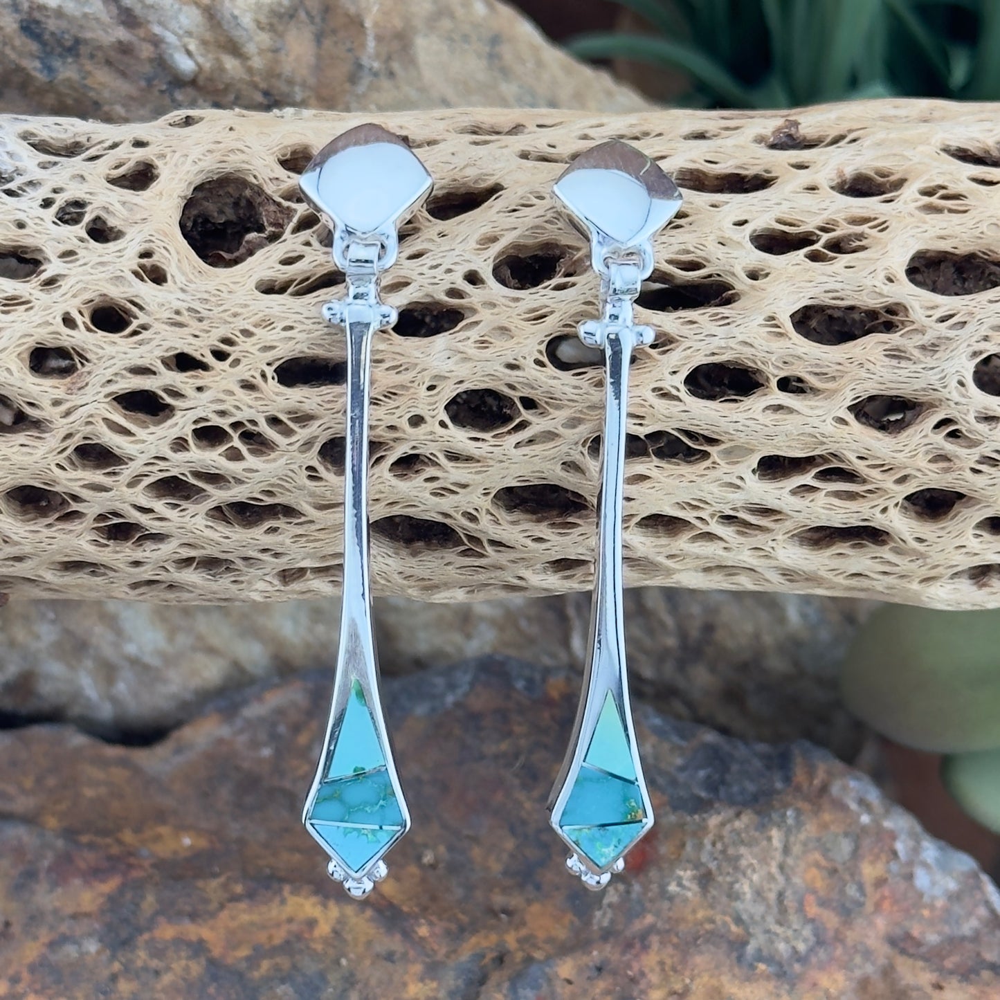 David Rosales Sonoran Gold Turquoise Inlaid Sterling Silver Earrings
