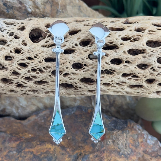 David Rosales Sonoran Gold Turquoise Inlaid Sterling Silver Earrings