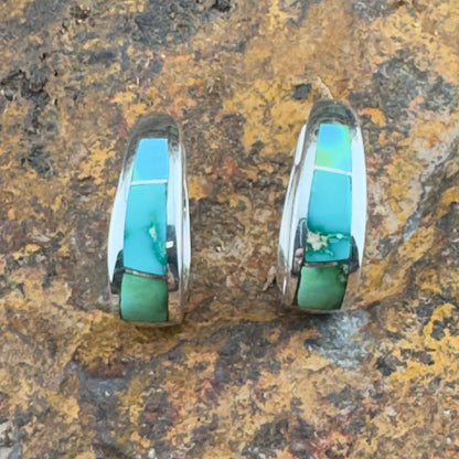 David Rosales Sonoran Gold Turquoise Inlaid Sterling Silver Huggie Earrings