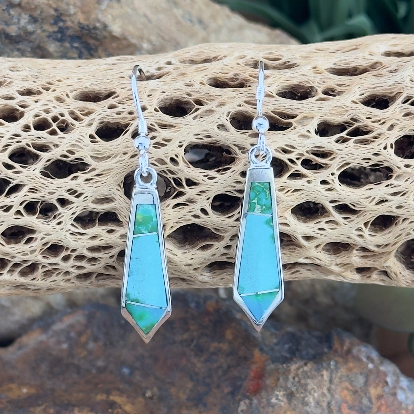 David Rosales Sonoran Gold Turquoise Inlaid Sterling Silver Earrings