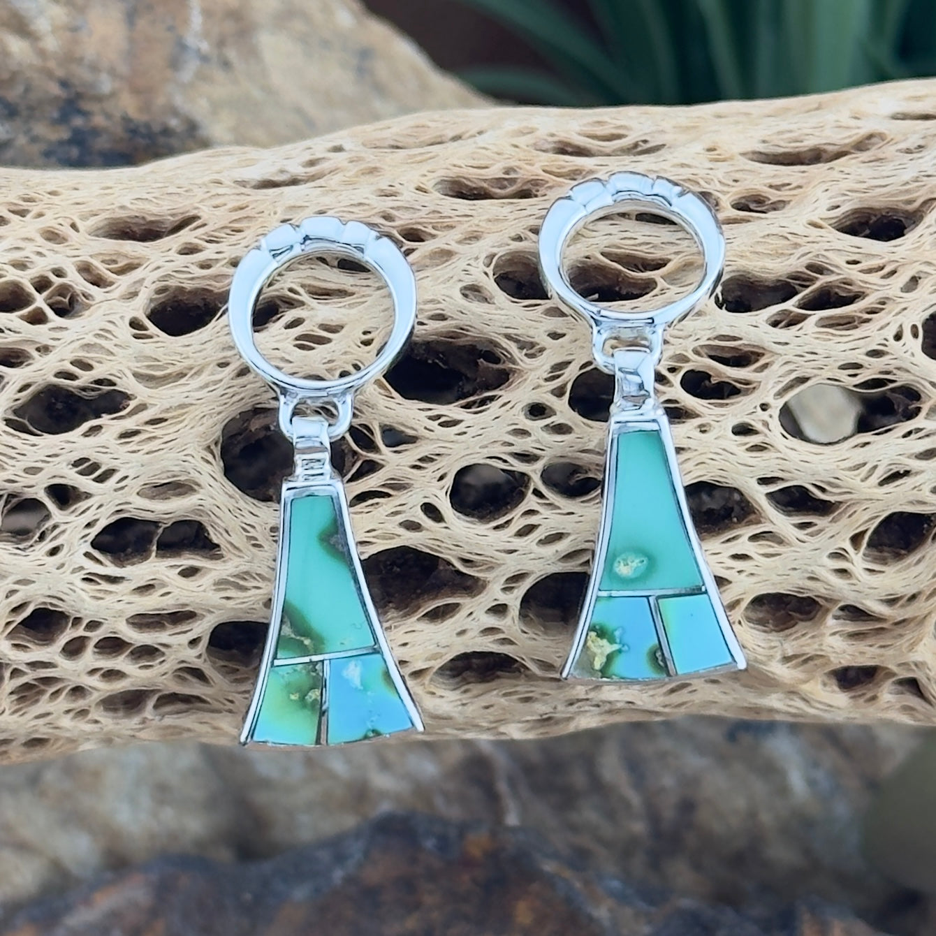 David Rosales Sonoran Gold Turquoise Inlaid Sterling Silver Earrings