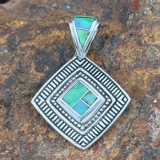 David Rosales Sonoran Gold Turquoise Inlaid Sterling Silver Pendant