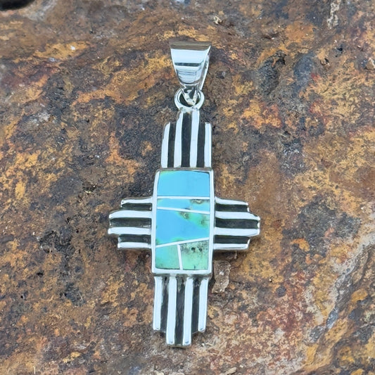 David Rosales Sonoran Gold Turquoise Inlaid Sterling Silver Pendant