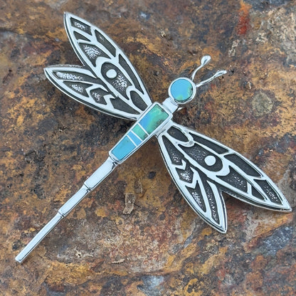 David Rosales Sonoran Gold Turquoise Inlaid Sterling Silver Pendant Dragonfly