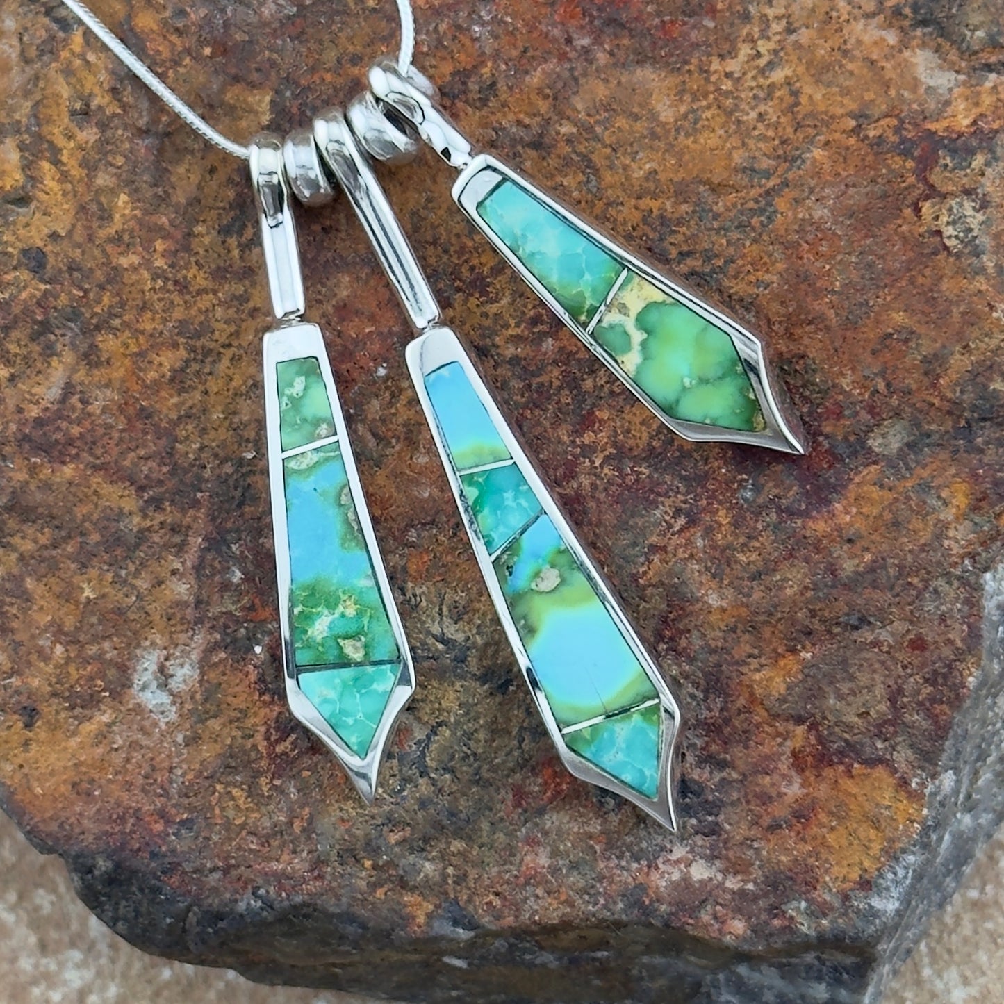 David Rosales Sonoran Gold Turquoise Inlaid Sterling Silver Necklace