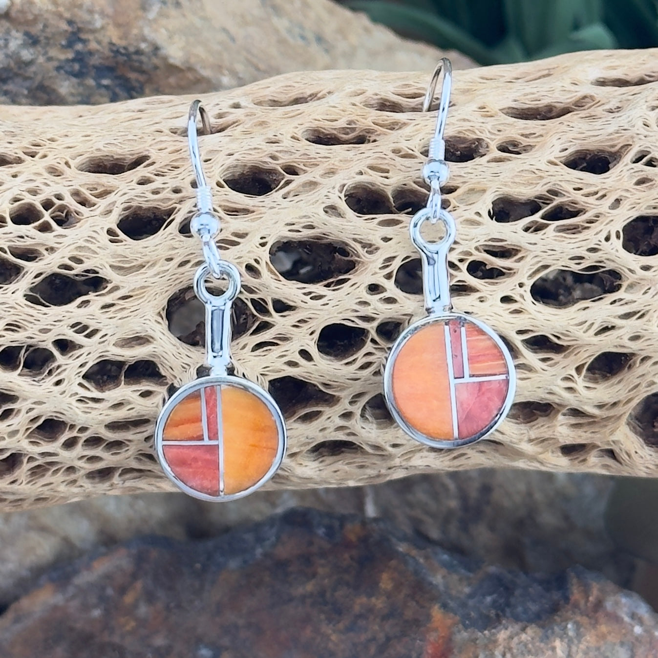David Rosales Desert Fire Inlaid Sterling Silver Dangle Earrings