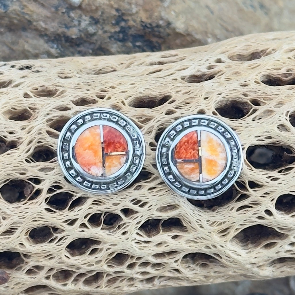 David Rosales Desert Fire Inlaid Sterling Silver Earrings