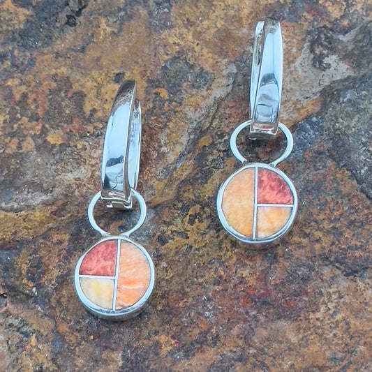 David Rosales Desert Fire & Arizona Blue Inlaid Sterling Silver Huggie Drop Earrings