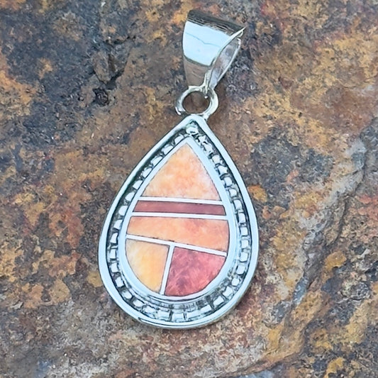 David Rosales Desert Fire Inlaid Sterling Silver Pendant