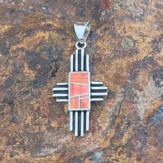 David Rosales Desert Fire Inlaid Sterling Silver Pendant