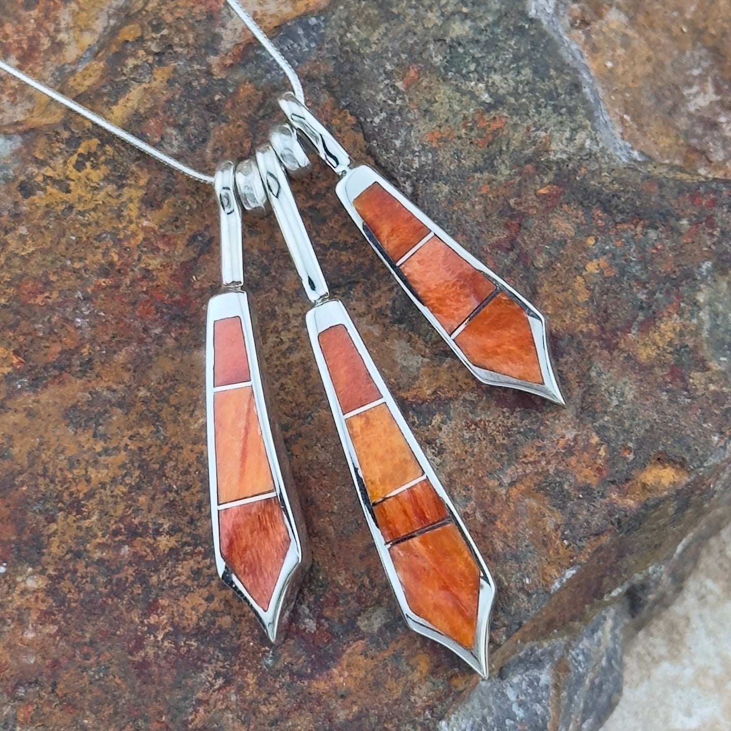 David Rosales Desert Fire Inlaid Sterling Silver Necklace