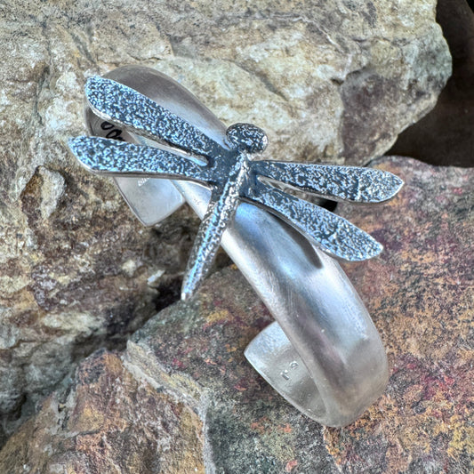 Textured Sterling Silver Dragonfly Cuff Bracelet