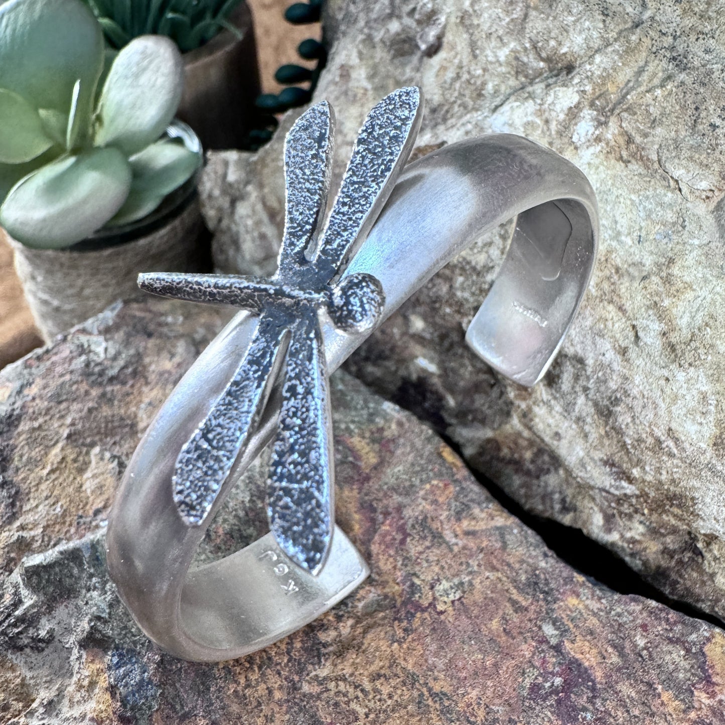 Textured Sterling Silver Dragonfly Cuff Bracelet