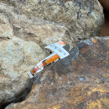 David Rosales Desert Fire Inlaid Sterling Silver Ring w/ Cubic Zirconia