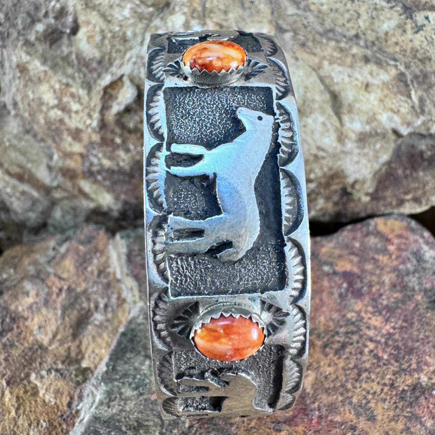 Sterling Silver Horse and Spiny Oyster Cuff Bracelet