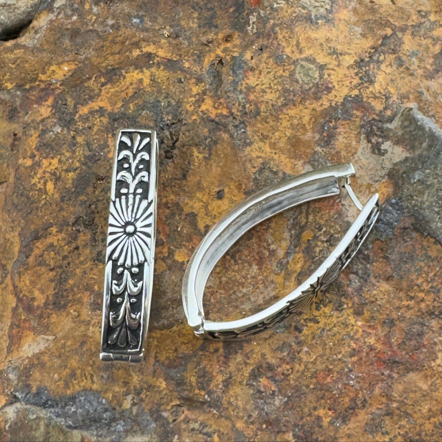 David Rosales Silver Country Sterling Silver Earrings Huggies Reversable