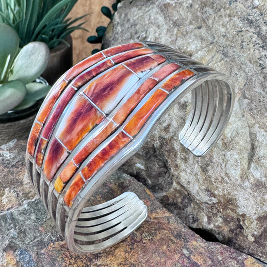 Spiny Oyster Shell and Sterling Silver Multi-Bar Cuff Bracelet