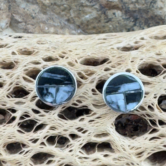 David Rosales White Buffalo Inlaid Sterling Silver Earrings