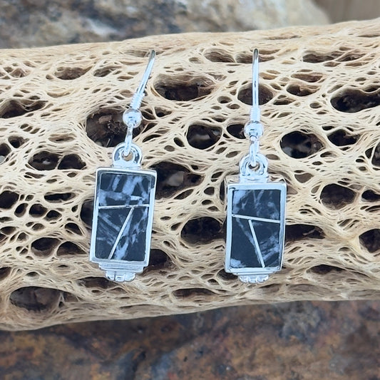 David Rosales White Buffalo Inlaid Sterling Silver Earrings